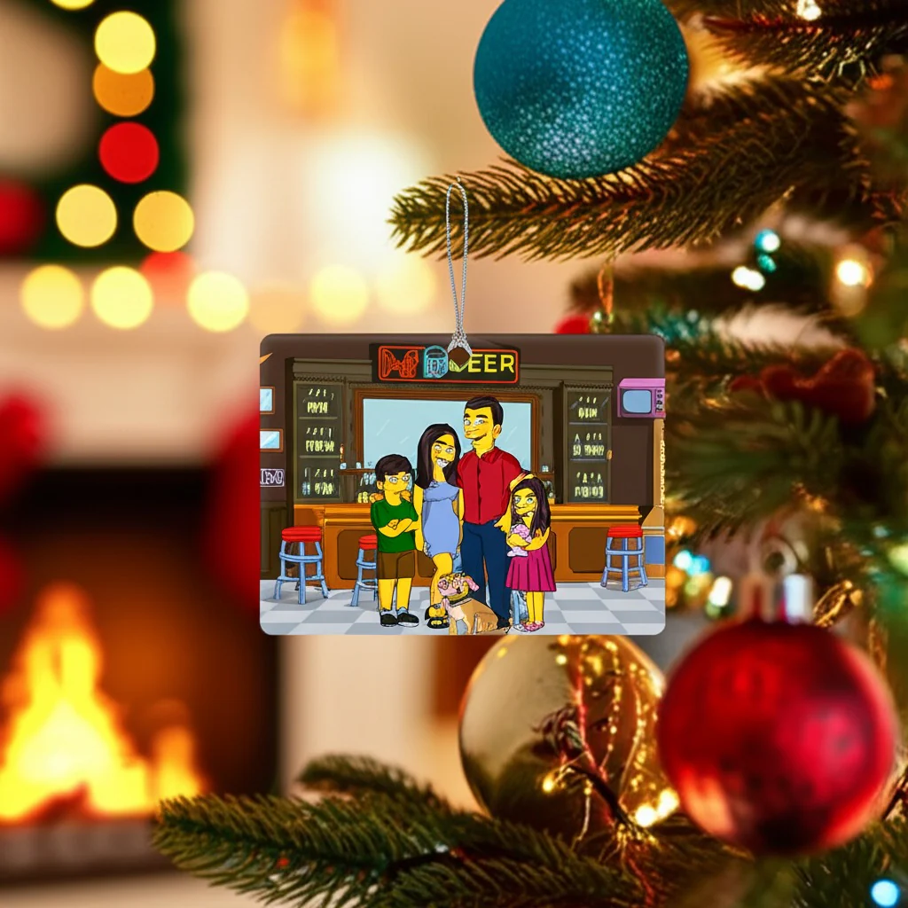 Custom Turned Yellow Portrait + Christmas Acrylic Ornament - Image 3